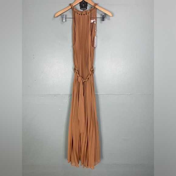 Zimmermann‎ Sunray Pleat Midi Dress Sleeveless Chain Sash Belted Sz 8 - Picture 2 of 9